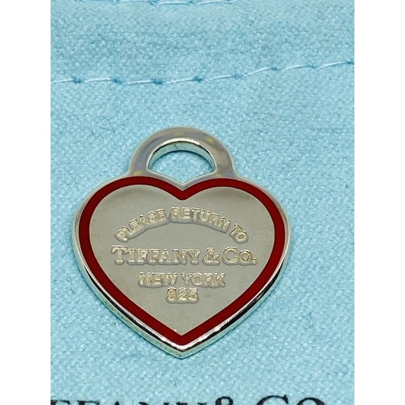 Tiffany & Co. 925 Silver MEDIUM Red Outline RTT Heart Charm Pendant (pouch)